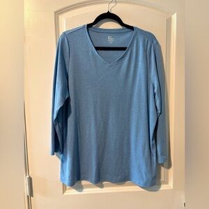 Kim Rogers Soft Blue V-Neck 3/4th Sleeve Top